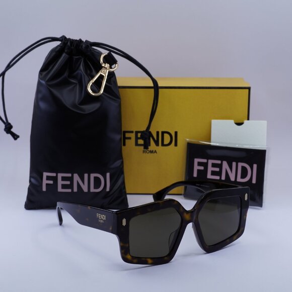 Fendi FE40162F 52E Sunglasses Dark Havana Geometric Frame, Brown Lenses - Picture 12 of 12